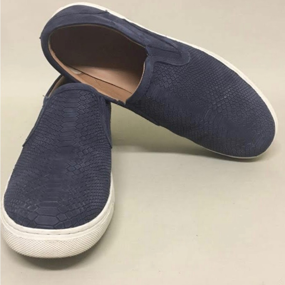 Vince Leather Snakeskin Embossed Slip On Sneakers Suede Navy Blue Size 9M